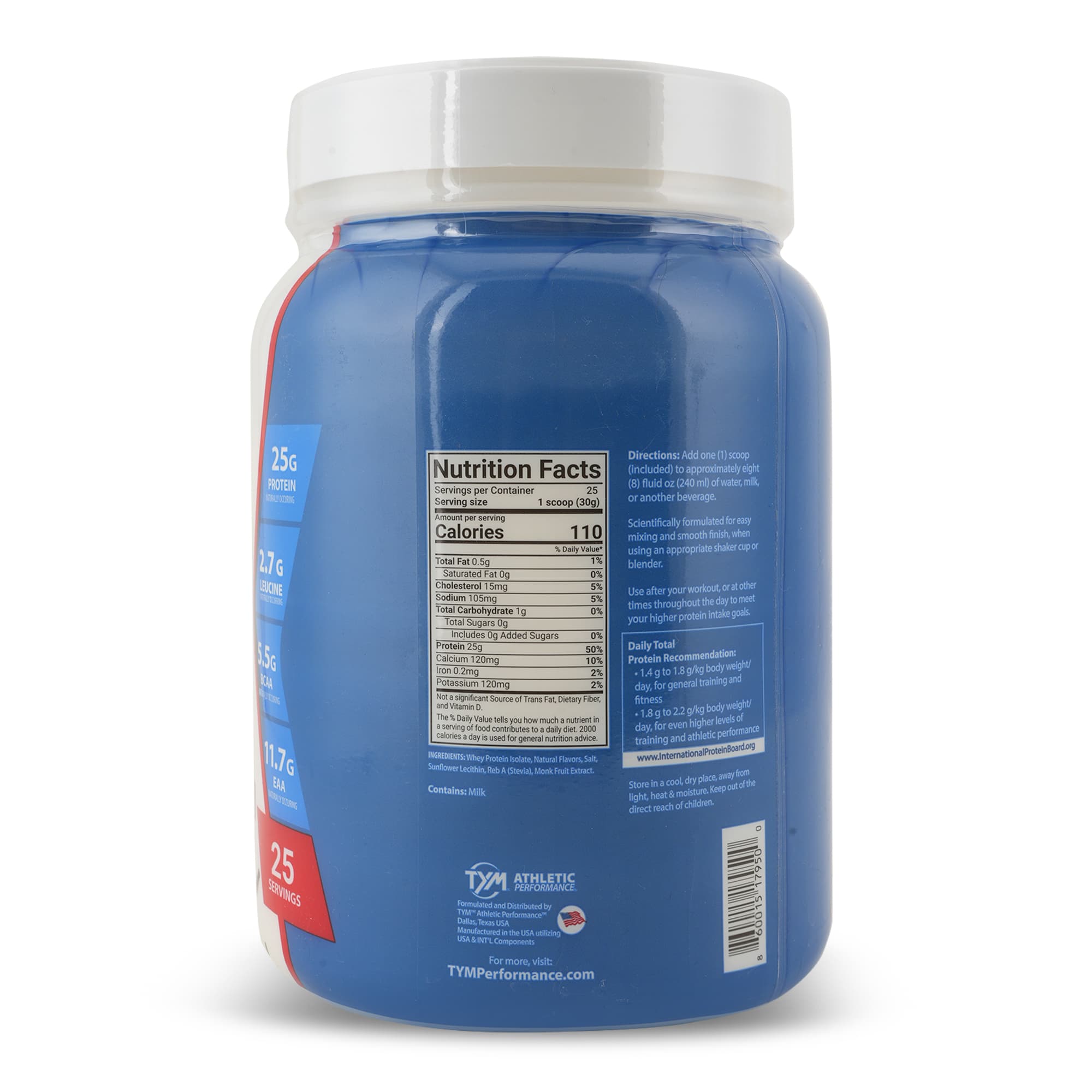 ProTYM Whey Isolate back label: full Nutrition Facts panel