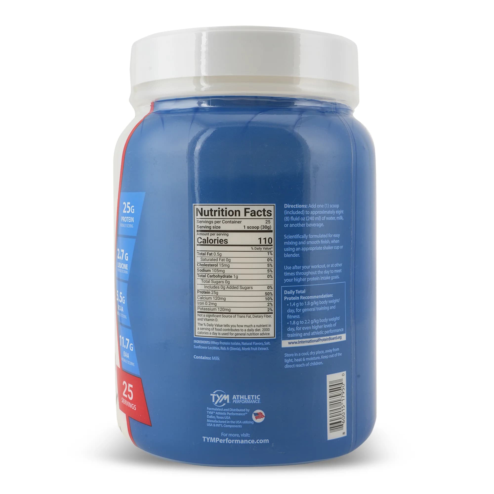 ProTYM Whey Isolate back label: full Nutrition Facts panel